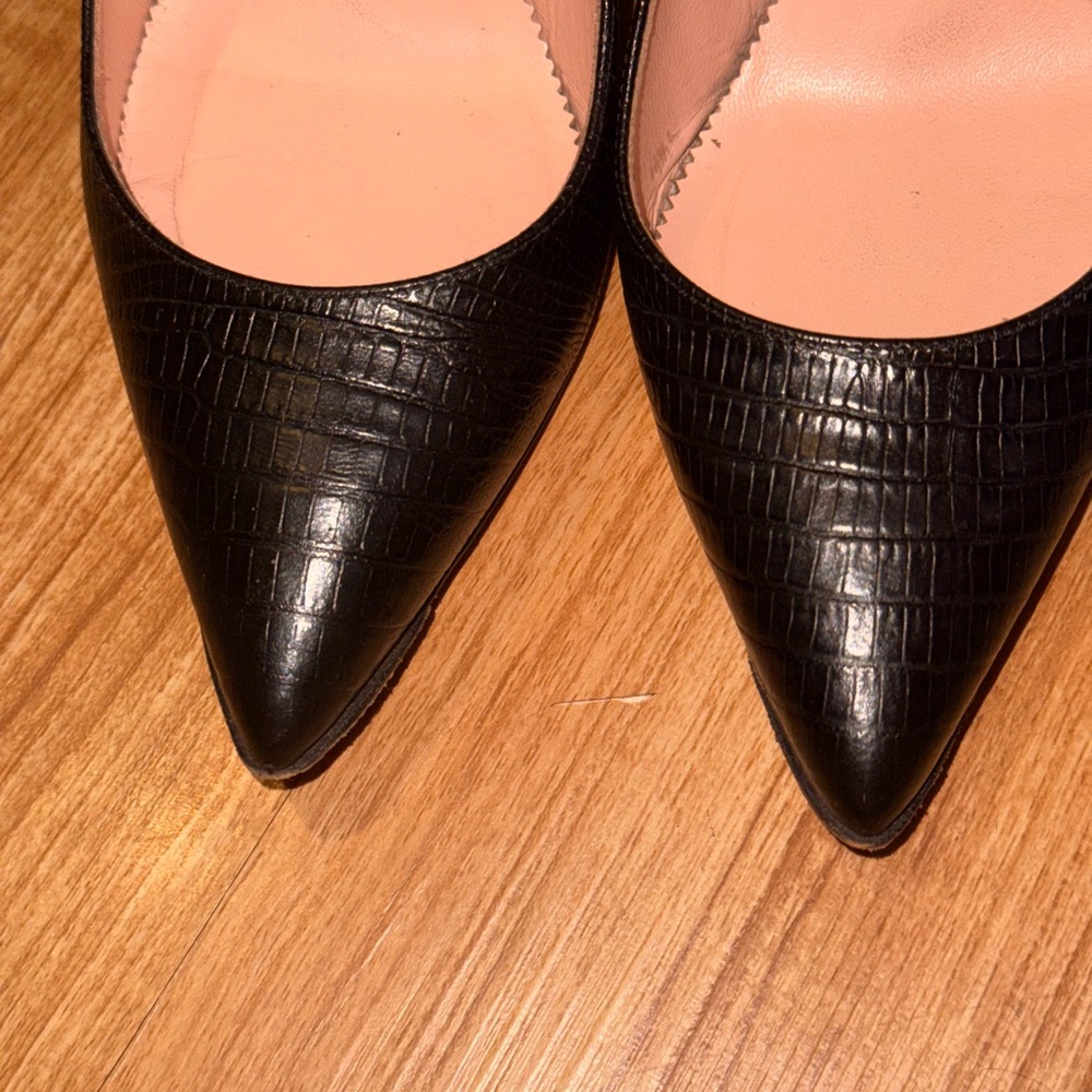 J.Crew ELSIE Made-in-Italy Black Embossed Leather Pointed Toe Pumps | Size 7.5 - Picture 2 of 9